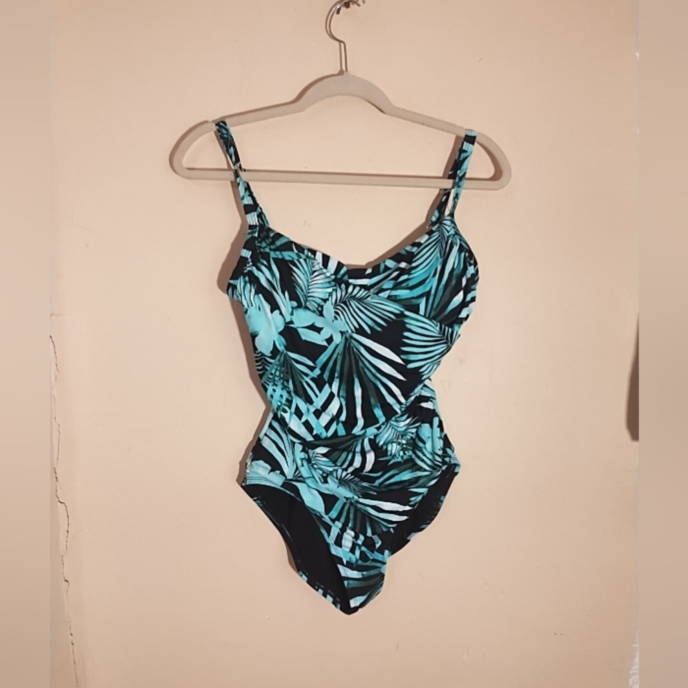 Jantzen‎ Women's Tropical Print One-Piece Swimsuit in Teal and Black Size 8